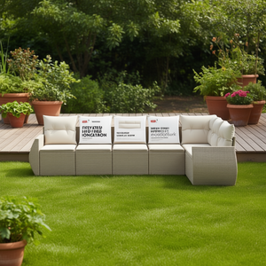 Conjunto de Sofás de Jardín de Ratán Beige, 6 Plazas, Diseño Contemporáneo para Exteriores - Product Image 2