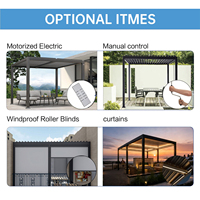 Pérgola Bioclimática Motorizada Inteligente de Aluminio con Techo de Lamas y Puertas de Vidrio sin Marco, Gazebo Eléctrico Impermeable para Jardín o Terraza
