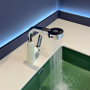 <span class=keywords><strong>Robinet</strong></span> de salle de bain gris anthracite relevable et extractible, <span class=keywords><strong>mitigeur</strong></span> chaud/froid à double jet pour lavabo - Product Image 2