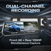 Caméra de tableau de bord de voiture Ultra HD avec écran IPS 10 pouces, double canal 4K+1080P, WiFi, application Viidure, GPS en option, vision nocturne, capteur G