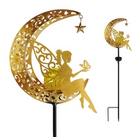 Lámpara Solar de Jardín de Hierro Forjado Moderno, Diseño de Luna, Adorno de Patio, Luz Decorativa para Exteriores
