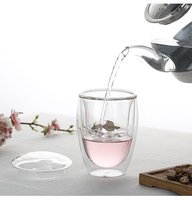 Bljoe05 Tasse à thé en verre à double paroi écologique moderne de 350 ml avec couvercle