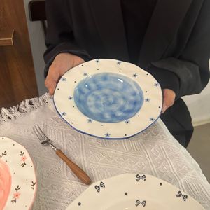乐益韩式ins不规则手拉花8寸陶瓷深盘高美学甜品沙拉汤盘 - Product Image 2