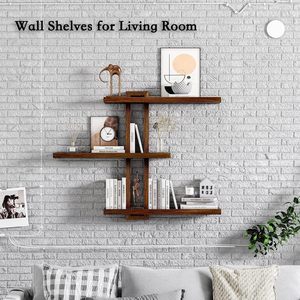 Wooden <b>Wall</b> <b>Mounted</b> Floating <b>Shelf</b> 3 Tier Rectangle Durable Storage Rack For Living Room - Product Image 1