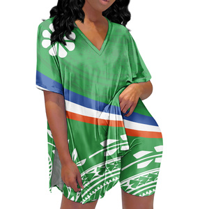 Vente en gros, dropshipping, pyjama pour femmes et filles, manches courtes, taille élastique, imprimé logo des îles Marshall - Product Image 2