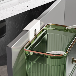 Transparent Wall Mounted Trash Can With Lid Swing Lid Type Kitchen Bathroom Storage Rectangular Green 7L - Product Image 2