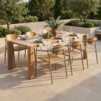 Chaise de salle à manger d'extérieur avec cadre en aluminium thermolaqué, dossier en bois plastique et assise à lattes, fauteuil de patio pour jardin et restaurant