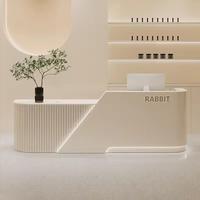 Comptoir de caisse, salon de beauté, salon de coiffure, comptoir de bar, réception minimaliste moderne, hôtel, hôpital, bureau de réception, lumière LED, bois MDF