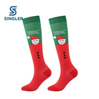 Chaussettes de compression de Noël motif renne, hauteur genou, compression graduée, en nylon et élasthanne