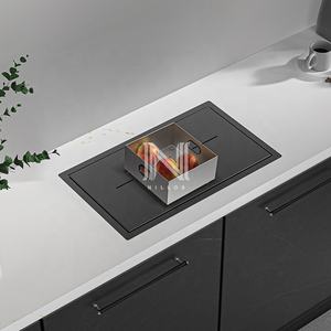 Évier de cuisine encastré simple fait main DN 21.7x13" avec robinet, en acier inoxydable 304, noir nano moderne, quatre trous, pour camping-car, bar, <span class=keywords><strong>coin</strong></span> café - Product Image 3