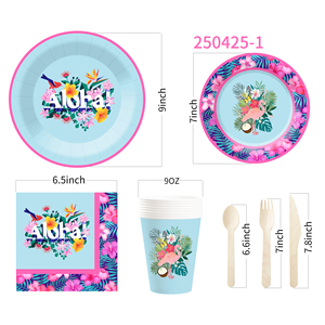 Ensemble de 8 assiettes jetables en papier à thème floral rose tropical DAMAI, fournitures pour fête d'anniversaire, en papier. - Product Image 6