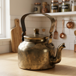Tetera Redonda de Latón Vintage con Tapa y Asa, Utensilios de Cocina Hechos a Mano en India, Artículos de Latón - Product Image 3