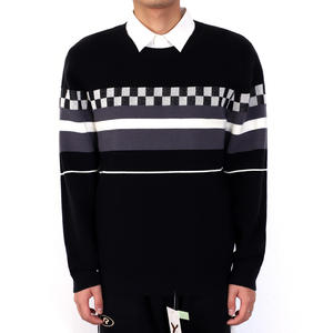 Pulls pour hommes avec LOGO personnalisé pull à manches longues tricots pull en coton à col rabattu en jacquard à carreaux pour hommes - Product Image 1