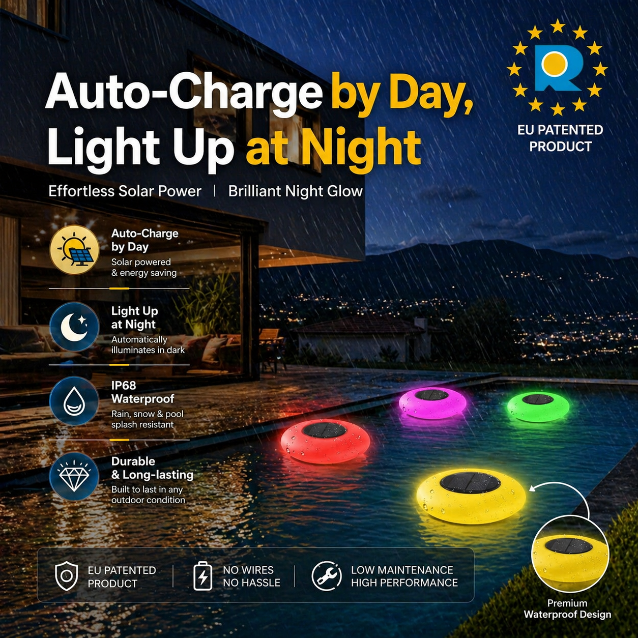 Outdoor Pool Lights with Remote Control and RGB Color Options