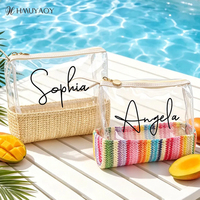 Pochette cosmétique personnalisée en paille tressée PVC avec logo, sac de voyage portable pour maquillage, idéal pour la plage et les cadeaux d'été