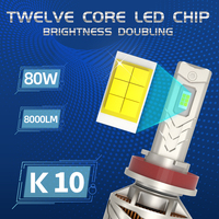 Phare LED SFIDA K10 80W 6000K Haute Puissance 12V 8000 Lumens Emballage Personnalisé Kit de Conversion H4/9005/H11 Étanche IP68