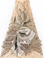 NI.AI Nouveau style Tissu en dentelle à sequins géométriques brodés, entièrement recouvert de sequins, tissu en dentelle perlée courte avec sequins