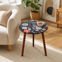 Table basse ronde Mandala avec pieds en bois torsadés en spirale, table d'appoint latérale solide détachable, assemblage facile, style nordique européen