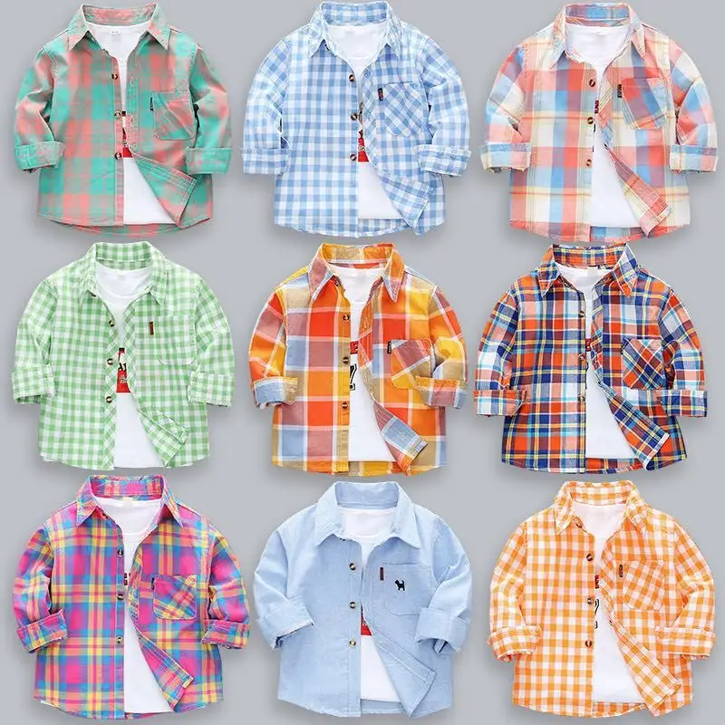 Camisa xadrez manga longa para crianças, camisa listrada para crianças de 1-7 anos, primavera e outono 2020