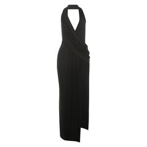 <span class=keywords><strong>Robe</strong></span> longue <span class=keywords><strong>dos</strong></span> nu à col en V profond avec fente haute et taille drapée pour femme Sehe Fashion - Product Image 2