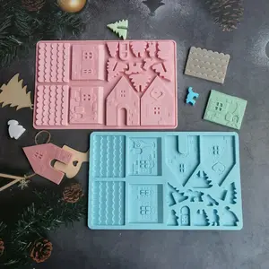 Block Christmas wooden house chocolate silicone mold insert piece candle fondant cookie mold jelly pudding mold