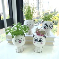 Pot de fleurs en céramique Mini chat en forme de dessin animé mignon plante en pot bureau en pot Expression chat plante Pot bureau décorer petit ornement