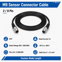 Kabel Konektor OEM Tahan Air IP67 M9 2/8 Pin Kabel Ekstensi Lurus/Sudut (PVC/PUR) Kabel Sensor Robotik untuk Phoenix