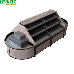 Étagères de supermarché ovales HiBRIGHT en bois massif à 3 niveaux, autoportantes avec dossier, robustes et pré-assemblées - Product Image 3