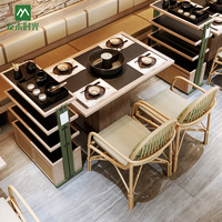 Mobilier de restaurant commercial moderne, durable et écologique en bois, avec tables de barbecue et de hot pot, chaises et sièges en mousse haute densité