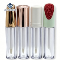 Tube de brillant à lèvres vide unique en gros, flacon cosmétique transparent pour huile à lèvres avec capuchon vert menthe et décor rose rouge en relief 3D