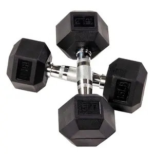 Grosir peralatan kebugaran gym halter heksagonal bobot gratis dumbel segi enam besi cor krom hex dumbell set