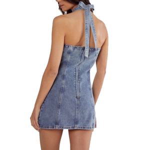 Nouvelle arrivée, robe en jean dos nu style Y2K pour femmes, robe courte à col halter avec œillets - Product Image 3