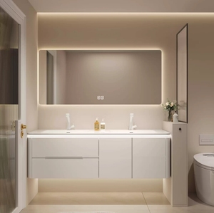 New smart <b>white</b> hot-bent integrated basin bathroom <b>cabinet</b> double countertop hanging <b>storage</b> mirror <b>cabinet</b> - Product Image 2