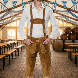 Pantalones Cortos Lederhosen Bordados para Hombre, Hechos a Mano, con Botones de Lana, Estilo Bávaro Informal, Cintura Alta, Transpirables, Estilo Trachten - Product Image 1