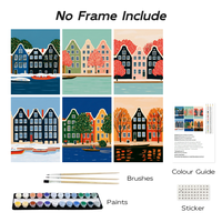 Kit de Peinture par Numéros sur Toile, Décoration Murale, Lot de 6 Mini Maisons de Canal d'Amsterdam, Vente Directe en Gros et Dropshipping