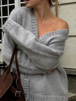 Automne nouveau élégant décontracté tricoté col en v pull Cardigan veste coupe ample surjupe costume pour les femmes