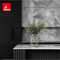 Ensemble d'armoires de rangement de cuisine complète Alland Luxury Villa en contreplaqué laqué noir mat moderne avec îlot cannelé