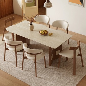 Juego de Mesa y Sillas de Comedor Rectangulares de Mármol y Madera Maciza de Estilo Moderno de Mediados de Siglo, para 4 o 6 Personas, Muebles Hermosos para Comedor y <span class=keywords><strong>Cocina</strong></span> - Product Image 1