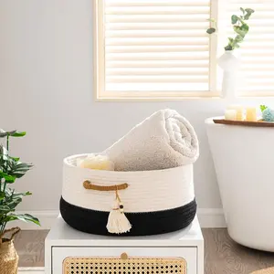 Wholesale Woven Baskets For Organizing Living Room Baby Laundry Hamper Collapsible Organize Cloth Toy Chest Cotton Rope Basket