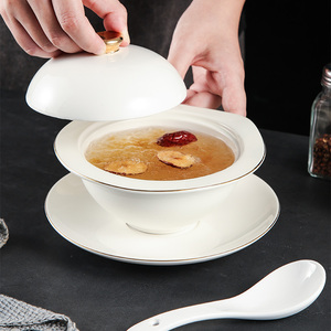 Set di piatti creativi in porcellana per zuppiera con coperchio ciotole in ceramica per ristorante dell'hotel con design in oro per banchetti e banchetti - Product Image 2