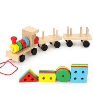 Little Train Hình Dạng Khối Hình Học Sắp Xếp Và Xếp Chồng Gỗ Kéo Dọc Theo Xe Lửa Đồ Chơi - Product Image 4
