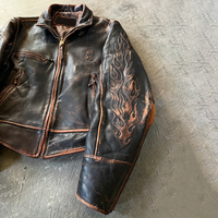 Veste en cuir véritable pour homme YSJY OEM personnalisée, automne-hiver, col à revers, style motard, cuir de vachette tanné végétal, vintage