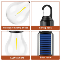 Lampes solaires d'urgence portables avec crochet, câble de données, charge type C, lanternes de camping COB, lampes de tente LED tungstène