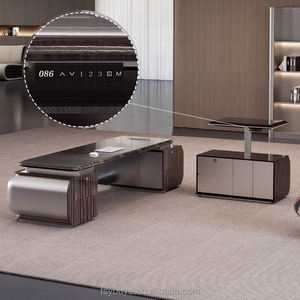 مكاتب تنفيذية فاخرة خشبية قابلة للتعديل تصميم عصري أسود على شكل حرف <span class=keywords><strong>L</strong></span> لأثاث مكتب المدير التنفيذي وطاولة وكرسي - Product Image 2