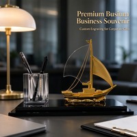 Ensemble de porte-stylos en cristal personnalisé avec ornement de bateau à voile, souvenir d'entreprise haut de gamme, décoration de bureau personnalisée