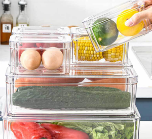 7 Pcs Plastic Stackable Food Fridge Storage Organizer Box With Lid