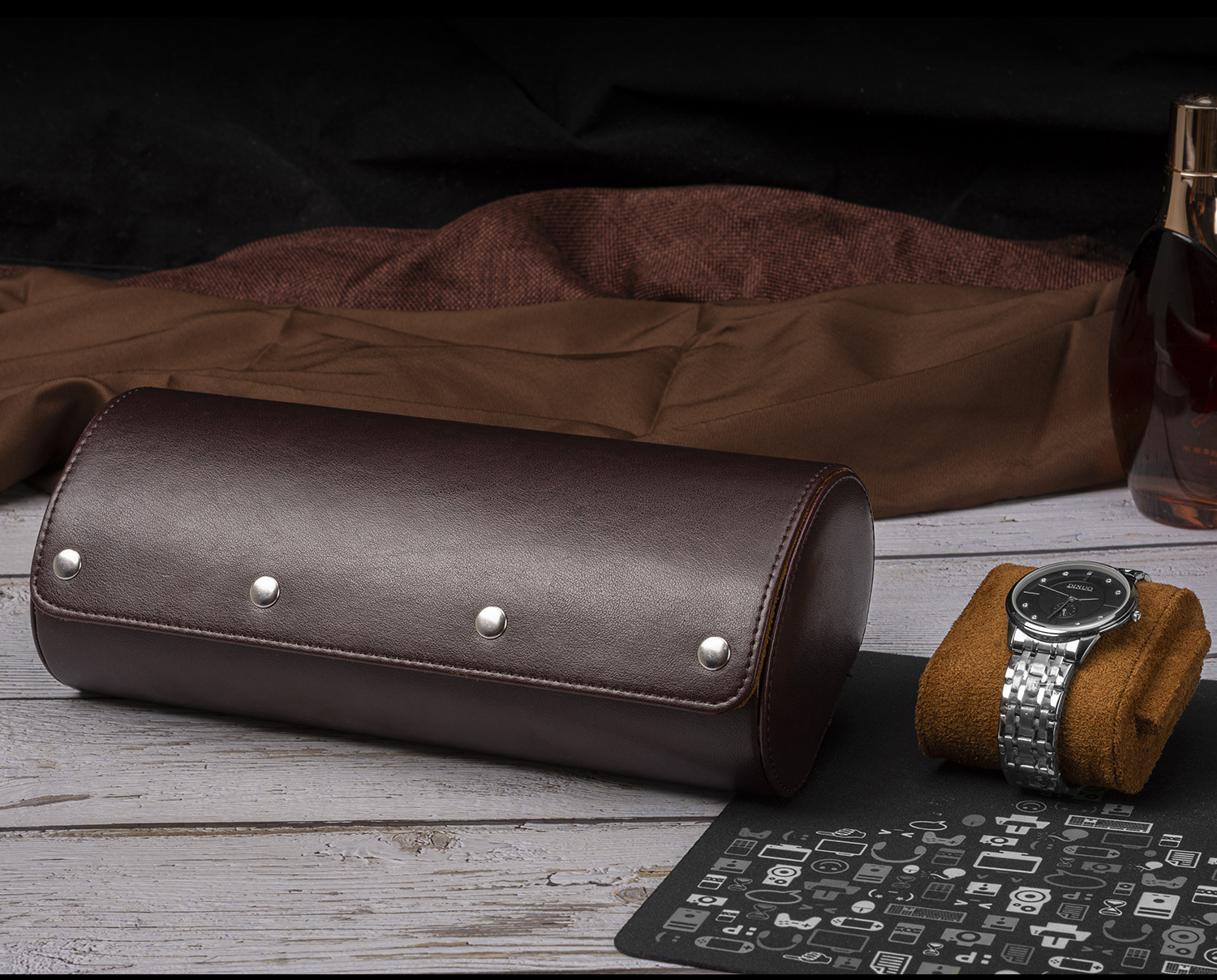 PU leather Travel Watch Roll Case 3 Slots Luxury Leather Portable Storage Box Organizer for Watches fashion watch roll case