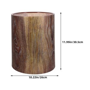 Wholesale Office Recycling <b>Bin</b> Cylindrical Wooden Pattern Trash Can Plastic Lid Kitchen Bathroom Living Waste Storage - Product Image 1