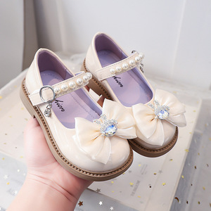 2026 Spring & Autumn Girls' Leather Shoes <b>Kids</b>' Soft Bottom Princess Shoes with Rhinestone Rabbit Design Sweet Lolita Shoes fo - Product Image 4