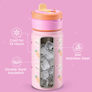 Botella de Agua de Acero Inoxidable para Niños con Diseño Impreso, Aislamiento de Doble Capa, Revestimiento Antideslizante, Tapa con Cierre Deslizante y Pajita - Product Image 4